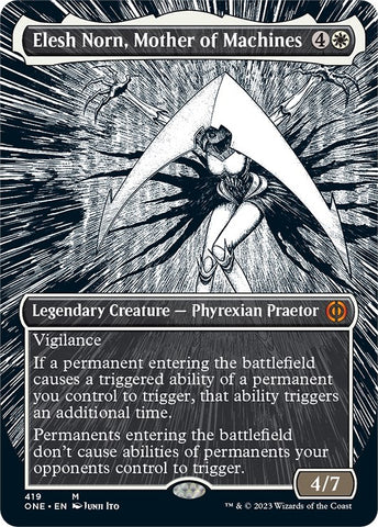 Elesh Norn, Mother of Machines (Borderless Manga Step-and-Compleat Foil) [Phyrexia: All Will Be One]